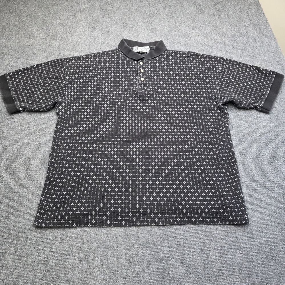 VTG New‎ York Sportswear Exchange Polo Shirt XL Black Geometric Cotton Canada - Picture 2 of 5
